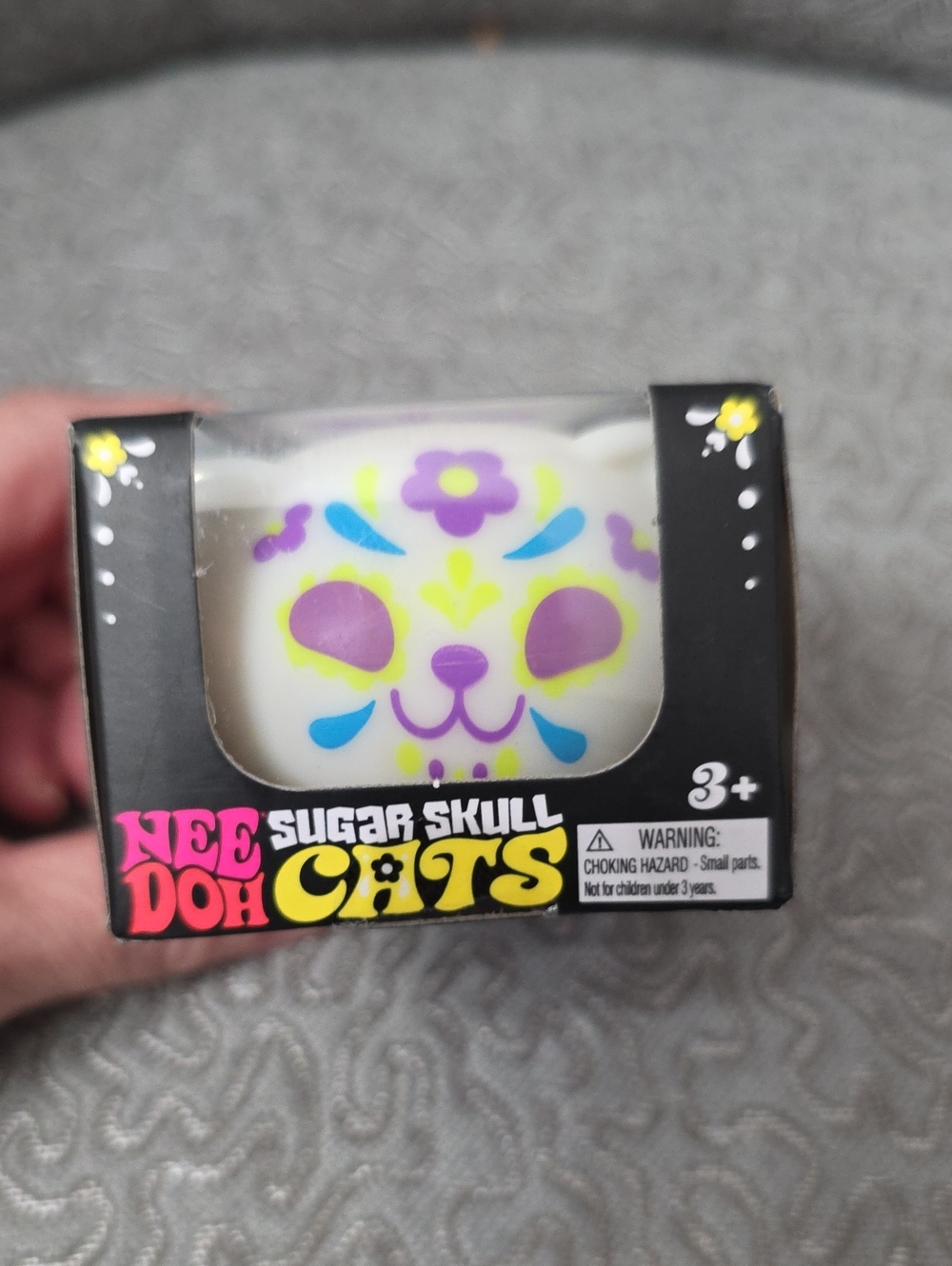 NeeDoh Sugar Skull Cats Squishy Toy - White with Purple & Yellow Accents